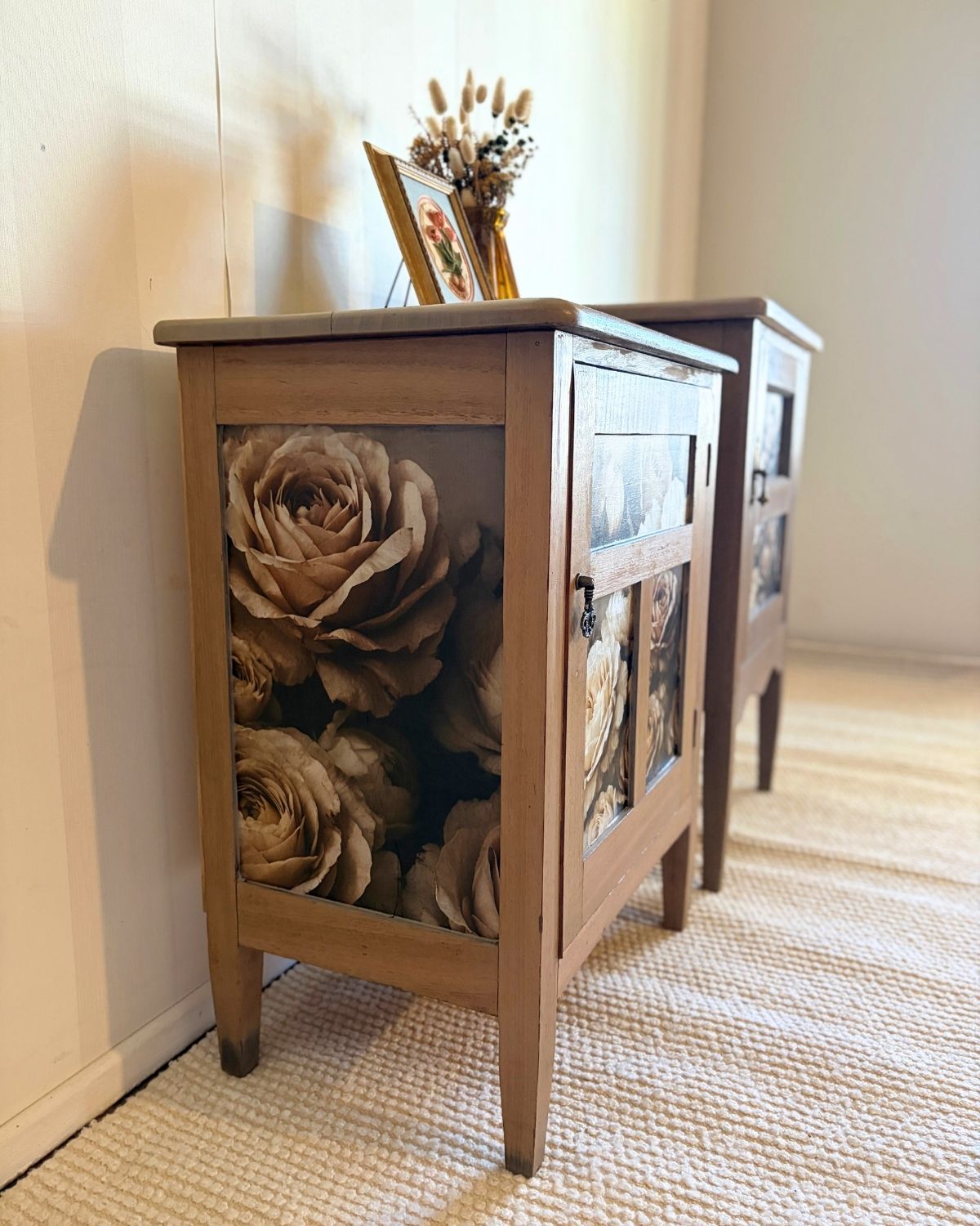 Mint by Michelle Antique Cream floral decoupage on the bedside tables